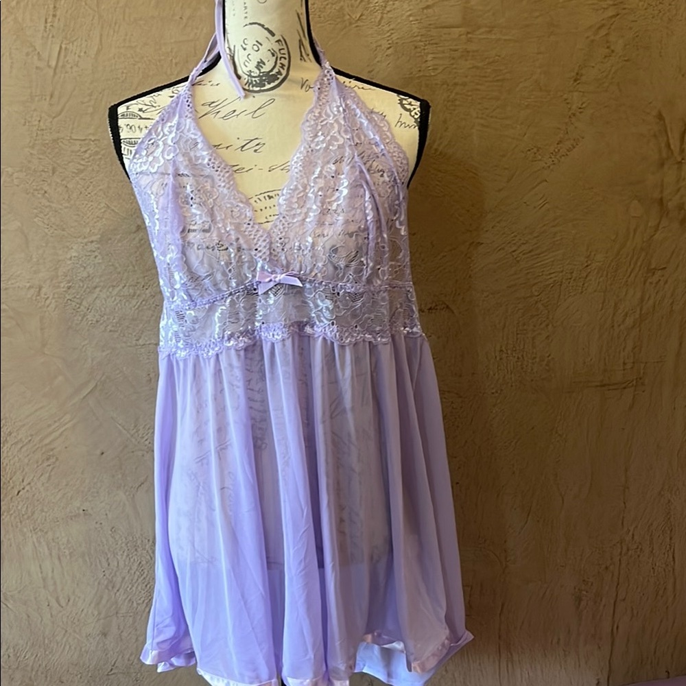 Lavender Set Lace Halter Babydoll NEW